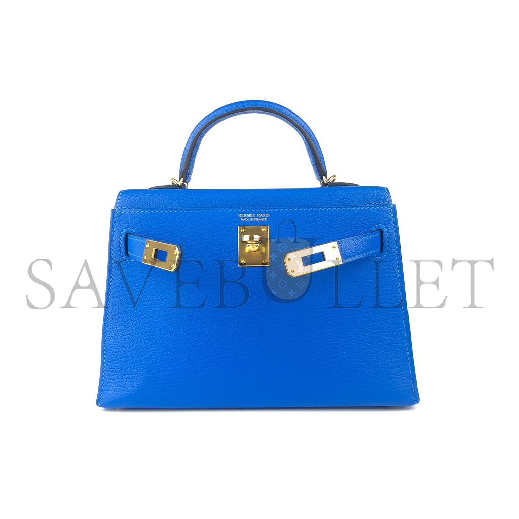 H**mes mini kelly ii blue hydra chÈvre leather gold hardware (19*12*5.5cm)